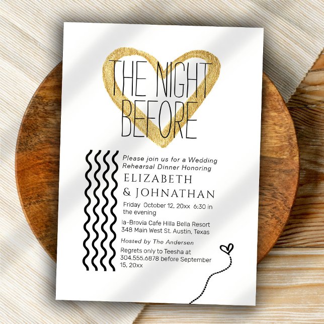 Convites Manuscrito Mínimo De Toque Dourado Na Noite Anteri (Criador carregado)