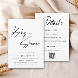 Convites Manuscrito Mínimo Moderno Branco Preto