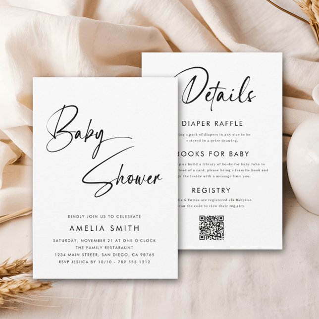 Convites Manuscrito Mínimo Moderno Branco Preto (Criador carregado)