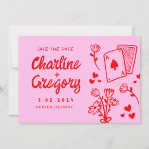 Convites Manuscrito Rosa &Vermelho Moderno Casamento Guarda