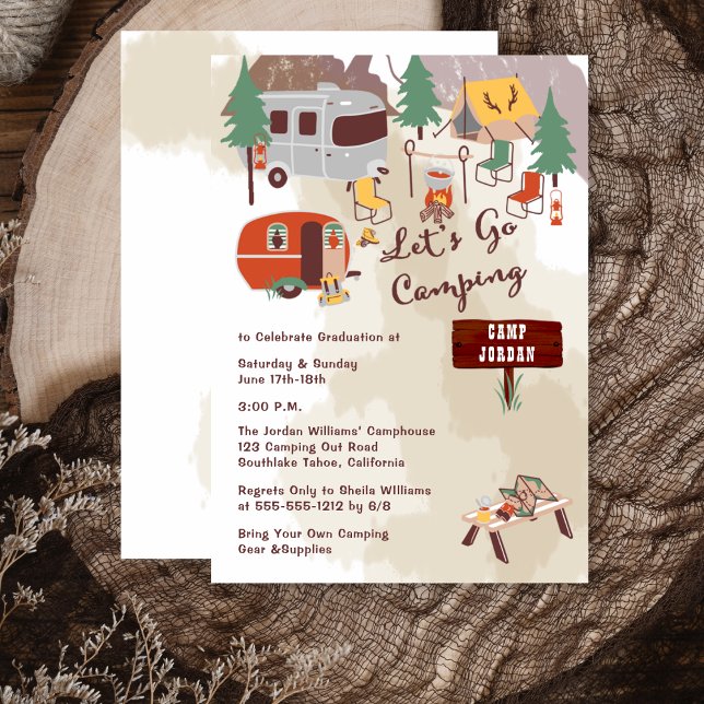 Convites Manuscritos Vamos Acampar Festa de formatura (Handdrawn "Let's Go Camping"  Graduation Party Invitation -- Print and/or Digital Download)