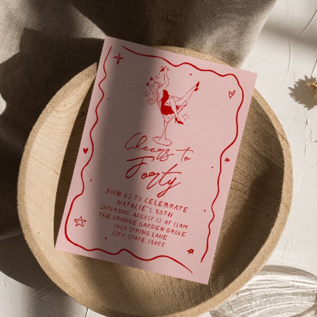 Convites Mão Arrastou Cheios Para Quarenta aniversário de 4 (Criador carregado)