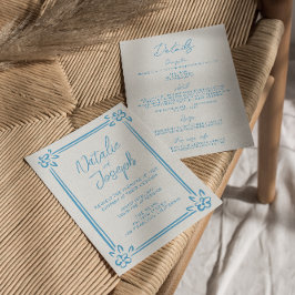 Convites Mão Azul Mediterrânica Desenhada Tudo Em Um Casame