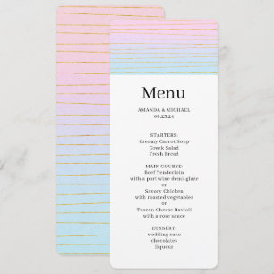 Convites Mão Azul Rosa com Menu de Casamento Linhas Dourada