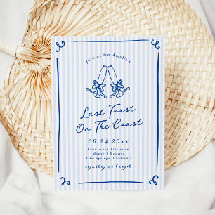 Convites Mão Branca Desenhada Azul Última Brinde na Costa