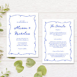 Convites Mão de Orçamento Azul Brilhante Tudo em Um Casamen