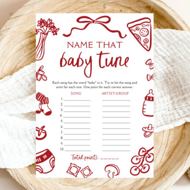 Convites Mão Desenhada Nome Do Chá de fraldas Italiano Aque (Hand Drawn Italian Baby Shower Name That Baby Tune Game)