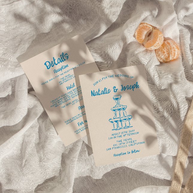 Convites Mão Desenhada Tudo Em Um Casamento De Torre Azul (Criador carregado)