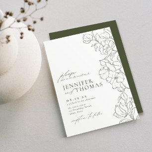 Convites Mão elegante traçada floral, casamento verde