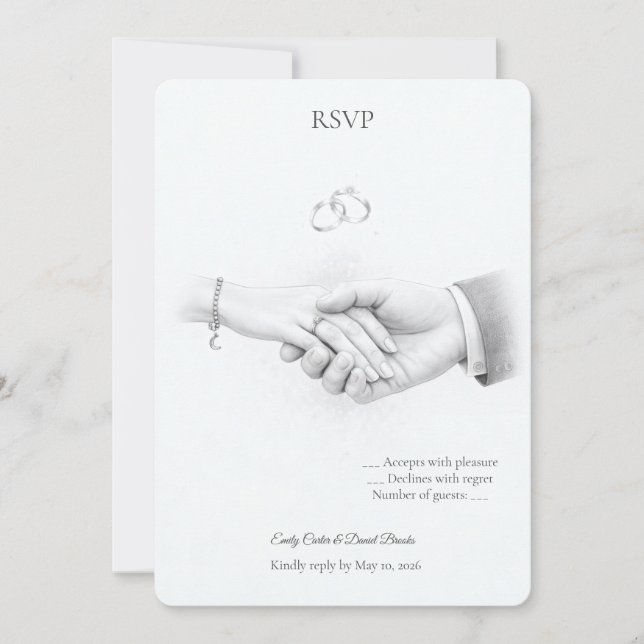 Convites Mão na Mão Minimalista Romântico RSVP (Frente)