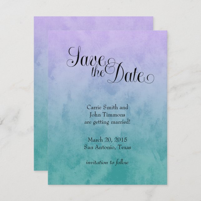 Convites Mão Roxa e Teal Salvar a Data (Frente/Verso)