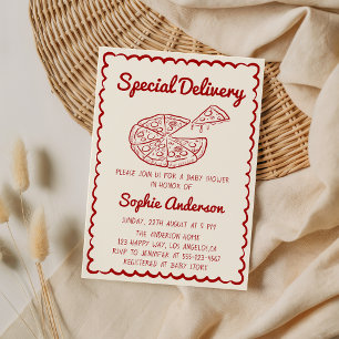 Convites Mão Vermelha Desenhada Entrega Especial de Pizza C