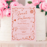 Convites Mão vermelha rosa desenhada em francês ilustrada D<br><div class="desc">Celebre seu aniversário de 16 anos doce em estilo com o nosso encantador convite de aniversário rosa e vermelho para o Retro francês! Este design francês ilustrado e desenhado à mão expele elegância e capricho, apresentando delicados rabiscos, armações onduladas de borda, e intrincados esboços de comidas e bebidas, incluindo copos...</div>