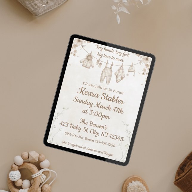 Convites Mãos Pequenas e Chás de fraldas Neutras, Pés Peque (Criador carregado)