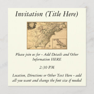 Convites Mapa americano das colônias do vintage 1777 por