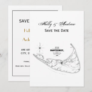 Convites Mapa Antigo da Ilha Nantucket MA Preto