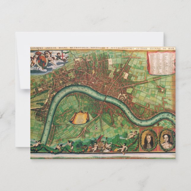 Convites Mapa Antigo das Ruas de Londres por Johannes de Ra (Frente)