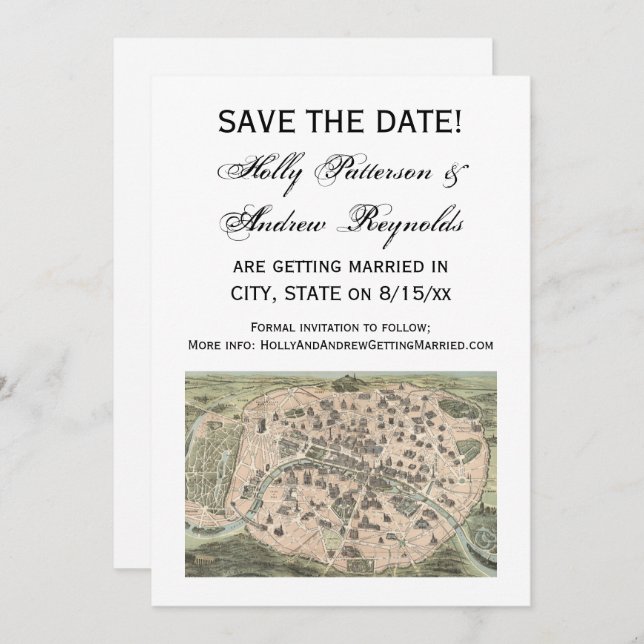 Convites Mapa Antigo de Paris, DIY BG V Save the Date (Frente/Verso)