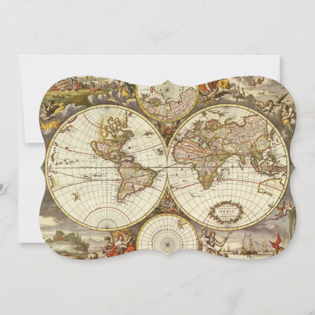 Convites Mapa Antigo do Mundo Antigo por Frederick de Wit,  (Frente)
