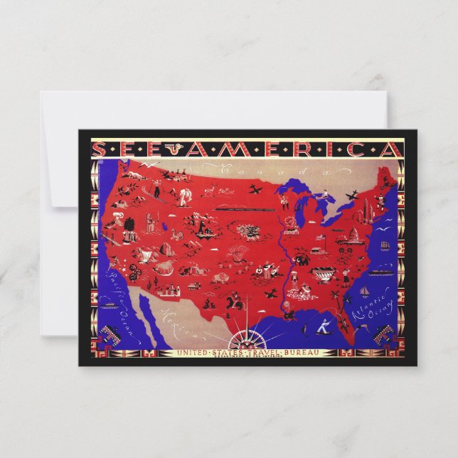 Convites Mapa Antigo dos Estados Unidos - Mudança de Endere (Frente)