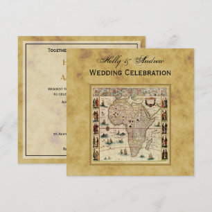 Convites Mapa Antiquado da África Desapontou Casamento BG 
