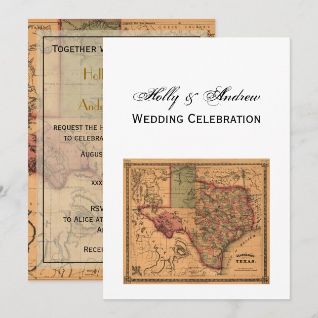 Convites * Mapa Antiquado do Texas nº 1 (Frente/Verso)