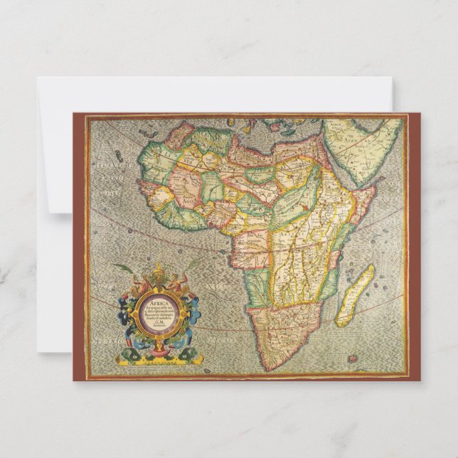 Convites Mapa Antiquado Gerardus Mercator da África (Frente)