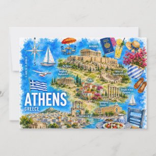 Convites Mapa Aquarela Atenas Grécia Acrópole Marco Cartogr