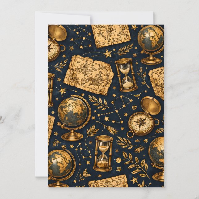 Convites Mapa Celestial Vintage e Padrão de Astronomia (Frente)