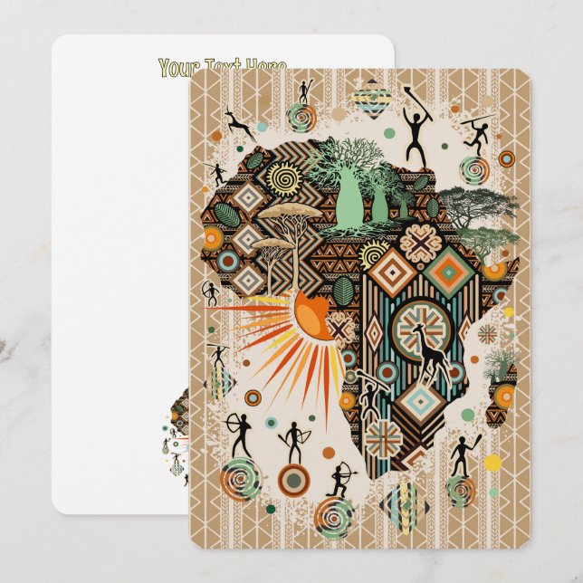 Convites Mapa da África com Elementos Tribais Decorativos (Frente/Verso)