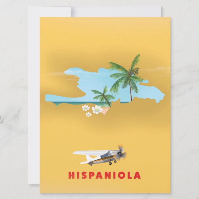Convites Mapa da Hispaniola ilustrado em impressão. (Frente)