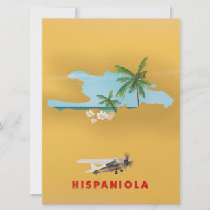 Convites Mapa da Hispaniola ilustrado em impressão.