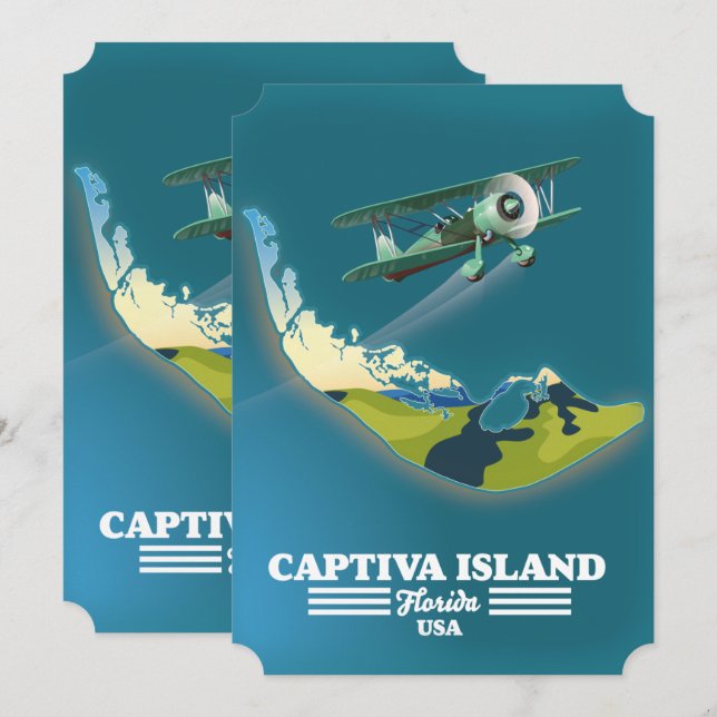 Convites Mapa da Ilha Captiva Flórida EUA (Frente/Verso)