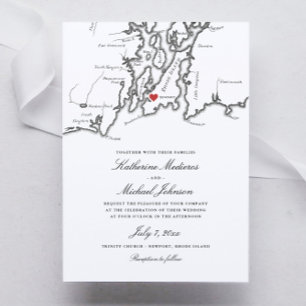 Convites Mapa da Ilha do Newport Rhode Casamento Negro e Br