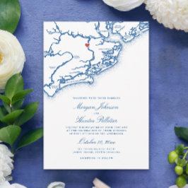 Convites Mapa da Ilha Johns SC Elegante Casamento Azul Mari