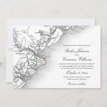Mapa da Ilha Tybee em Preto e Branco para Casament