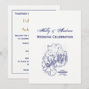 Convites Mapa da Vintagem de Martha nº 1, Marinho Blue Invi