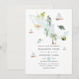 Convites Mapa de Aquarela do Casamento de Destino do México