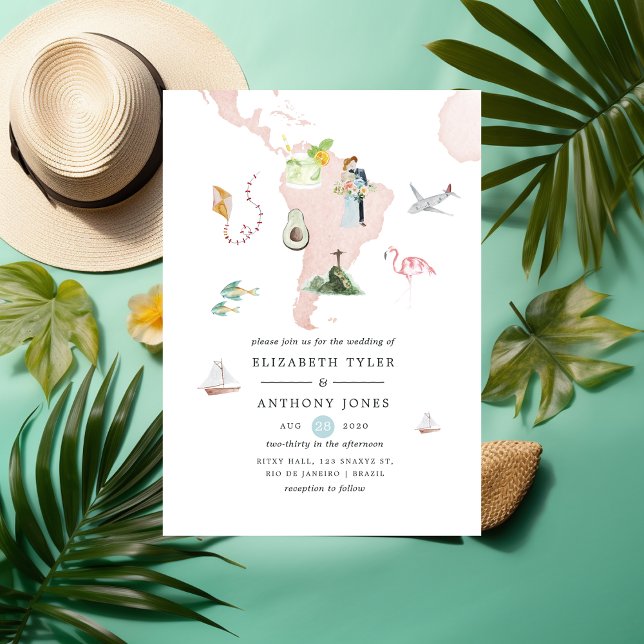 Convites Mapa de Aquarela do Casamento de Destino do Rio (Criador carregado)