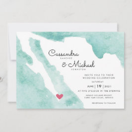 Convites Mapa de Aquarela do México | Cabo | Casamento de D