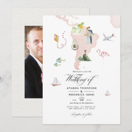 Convites Mapa de Aquarelas do Rio Destino Foto de Casamento