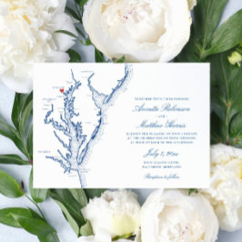 Convites Mapa de Baltimore Maryland Elegante Casamento Azul