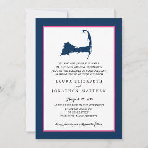 Convites Mapa   de Cape Cod do rosa quente dos azuis