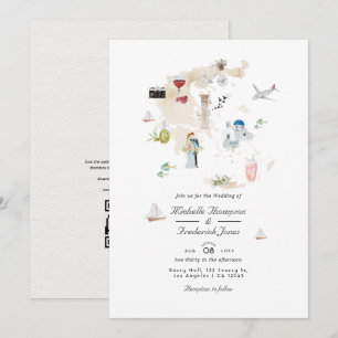 Convites Mapa de casamento de destino com código QR RSVP da