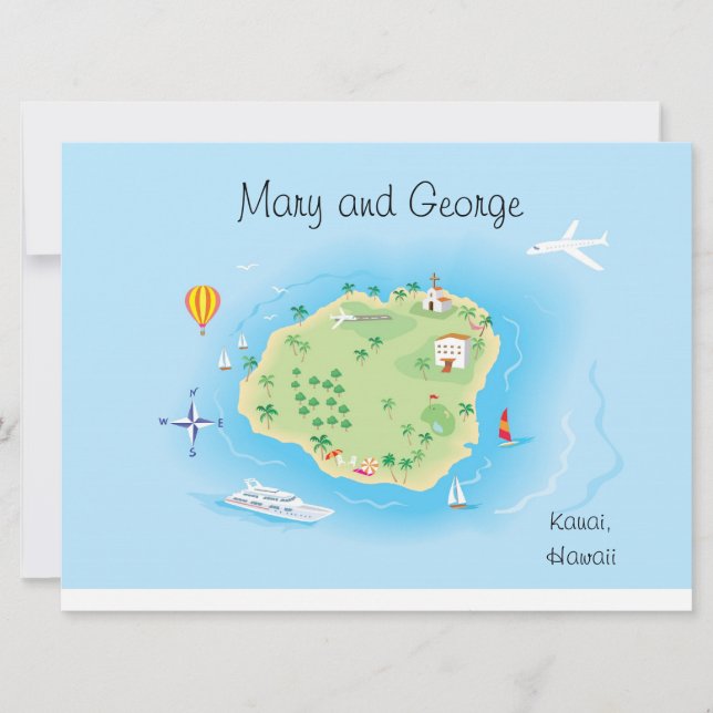 Convites Mapa de Casamento Ilustrado Personalizado (pergunt (Frente)