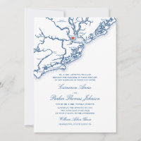 Mapa de Charleston SC Elegante Casamento Azul Mari