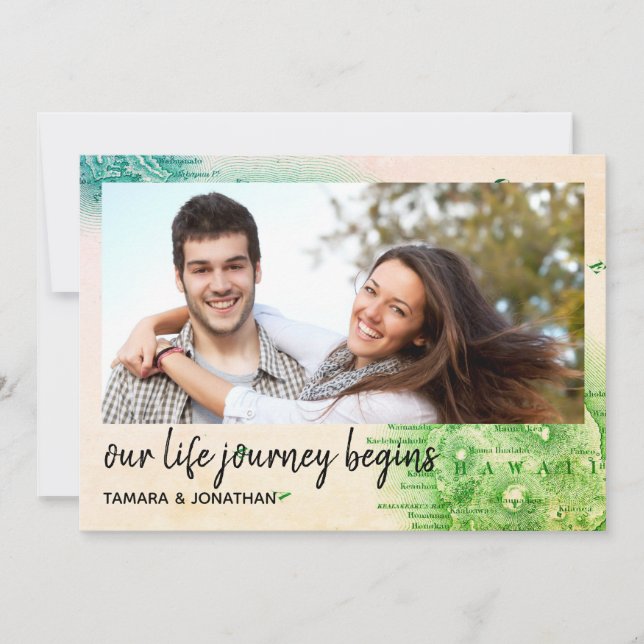 Convites Mapa de foto do casamento no Havaí - Salve a data (Frente)