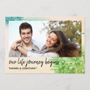 Convites Mapa de foto do casamento no Havaí - Salve a data