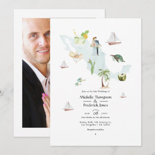 Convites Mapa de México aquarela Fotografia de casamento no