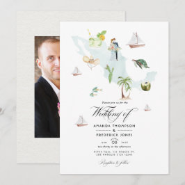 Convites Mapa de México aquarela Fotografia de casamento no